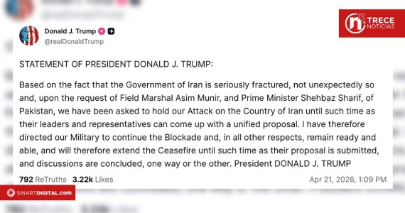 Trump extiende el alto el fuego con Irán para seguir negociando pero mantiene el bloqueo naval