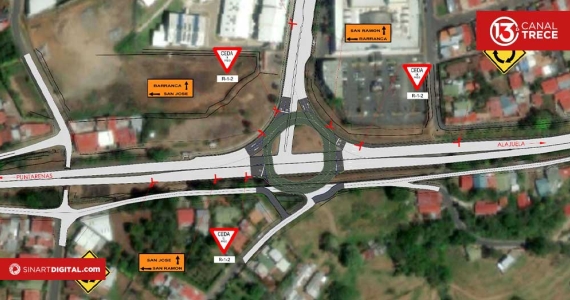 Habilitan rotonda provisional en entrada a San Ramón para dar paso a construcción de nuevo túnel