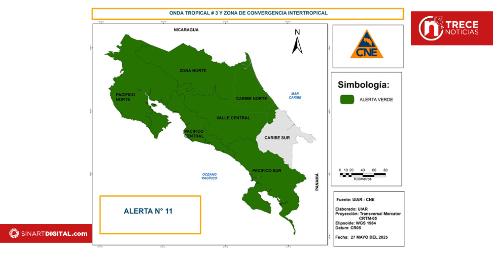 Se aproxima la Onda Tropical N.° 3 y se declara alerta verde en gran parte del país