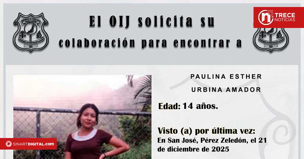 OIJ de Pérez Zeledón solicita ayuda urgente para localizar a menor de 14 años desaparecida
