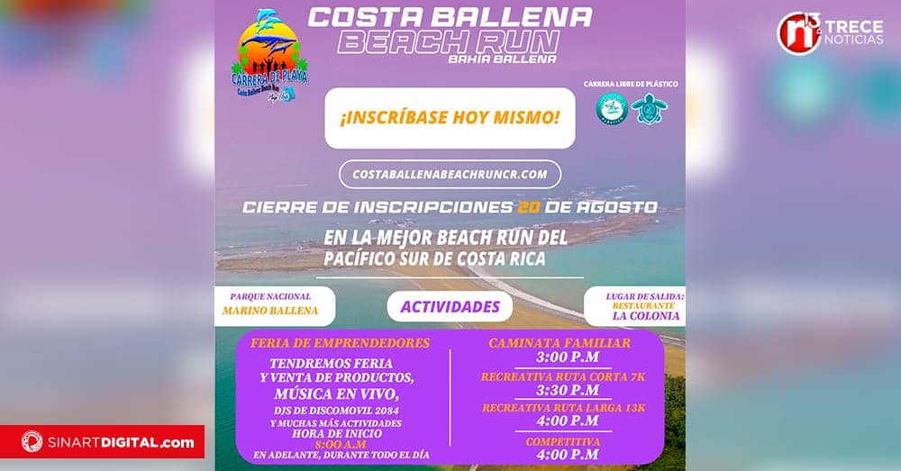 ¨Costa Ballena Beach Run¨ le esperan el 26 de agosto en el Pacífico Sur