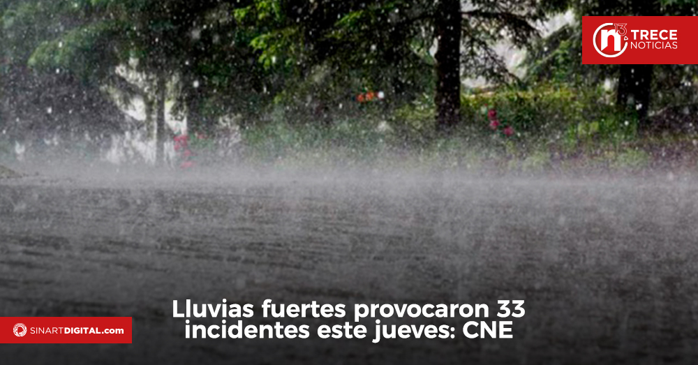 Lluvias fuertes provocaron 33 incidentes este jueves: CNE