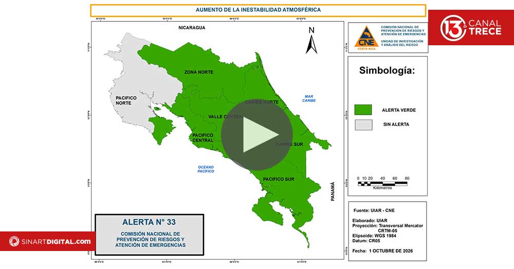 CNE declara alerta verde en gran parte del país tras paso de Onda Tropical #48